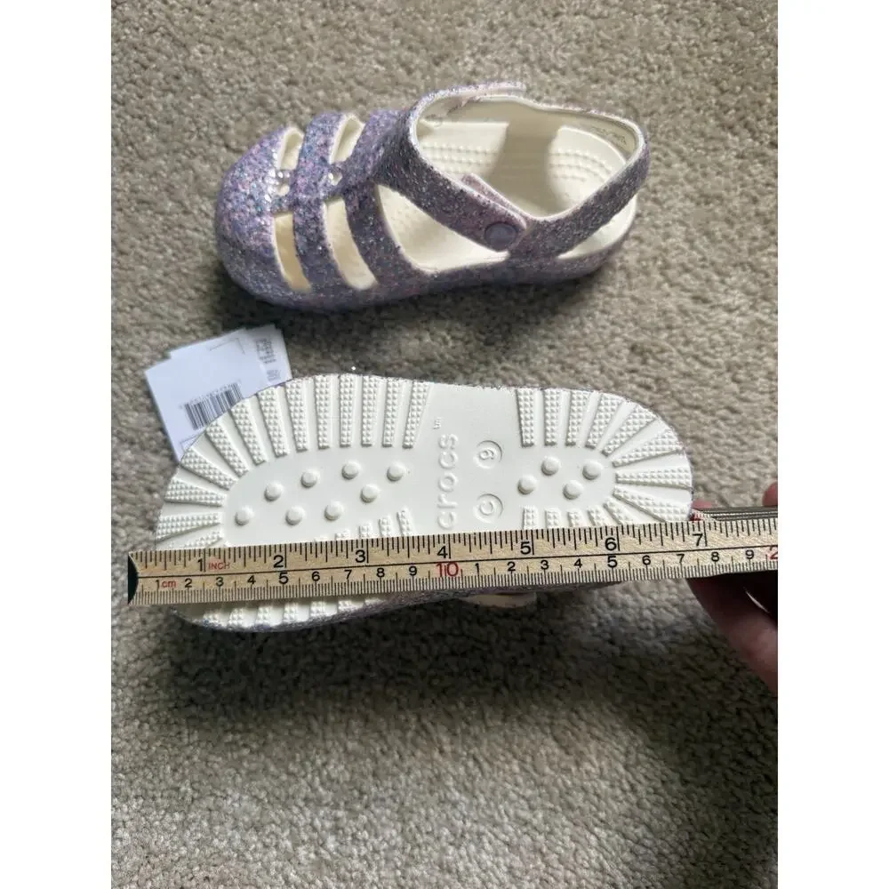 Crocs Classic Glitter Fisherman T Sandals Purple Multi Unisex Kids C9 EU25-26